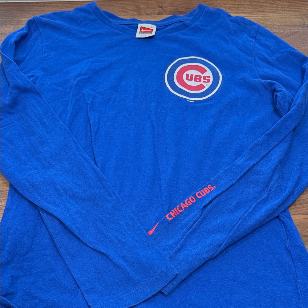 Nike Blue Long Sleeve Kids Tee with Chicago Cubs Logo